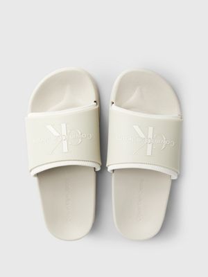 eggshell/creamy white logo sliders for women calvin klein jeans