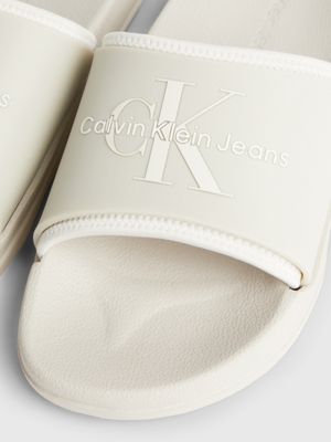 eggshell/creamy white logo sliders for women calvin klein jeans