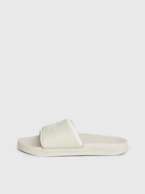 eggshell/creamy white logo sliders for women calvin klein jeans