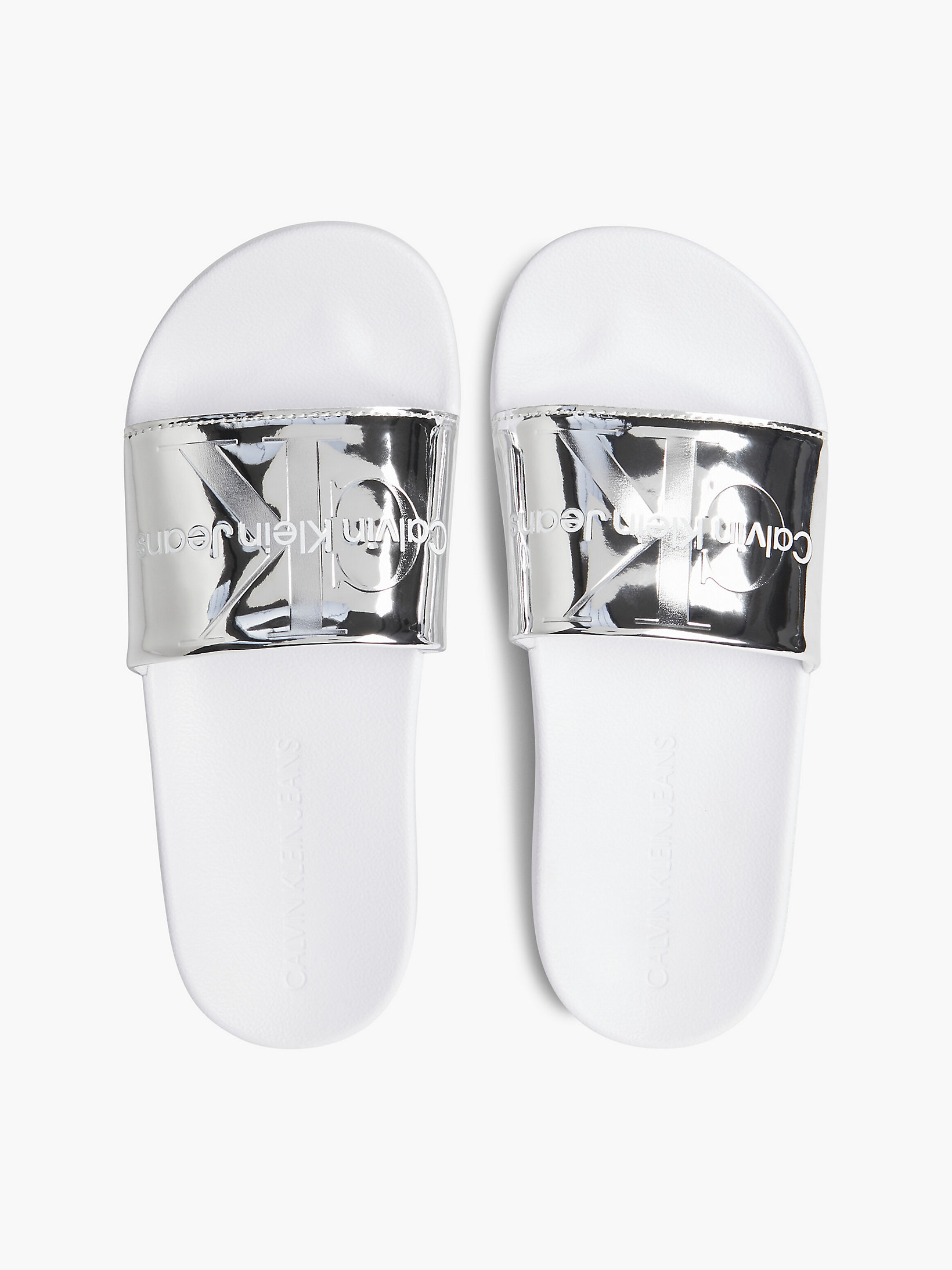 Silver Metallic Sliders undefined women Calvin Klein
