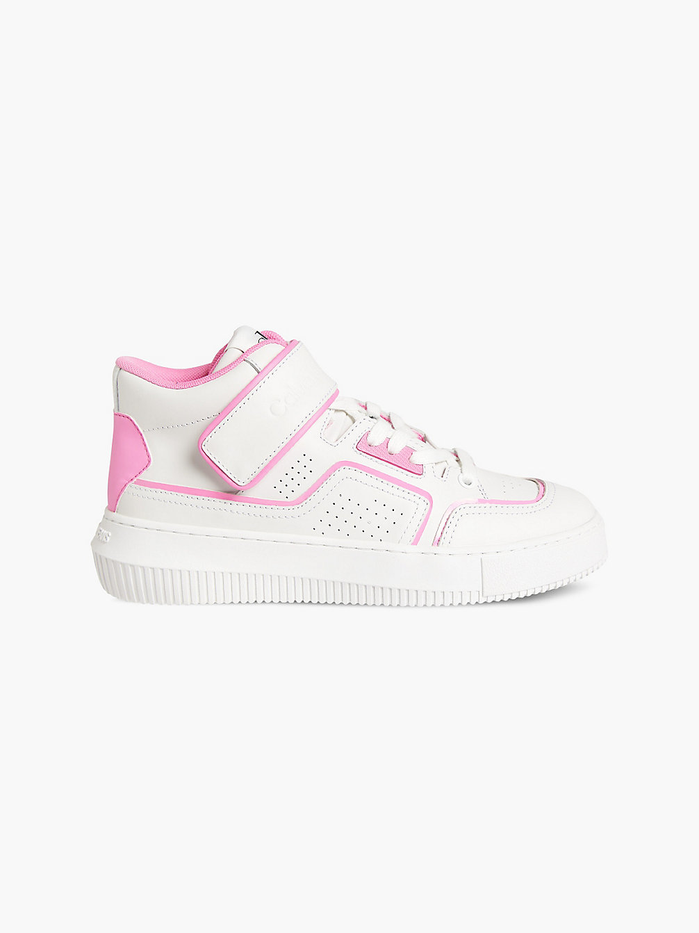 WHITE/NEON PINK Leather High-Top Trainers undefined women Calvin Klein