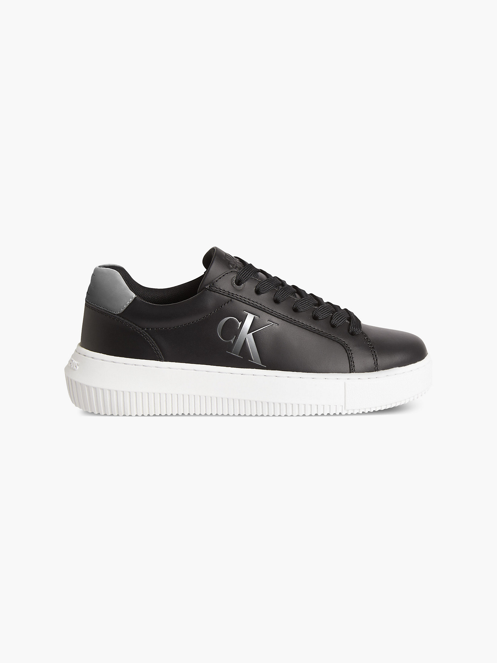 Black Silver Leather Trainers undefined women Calvin Klein