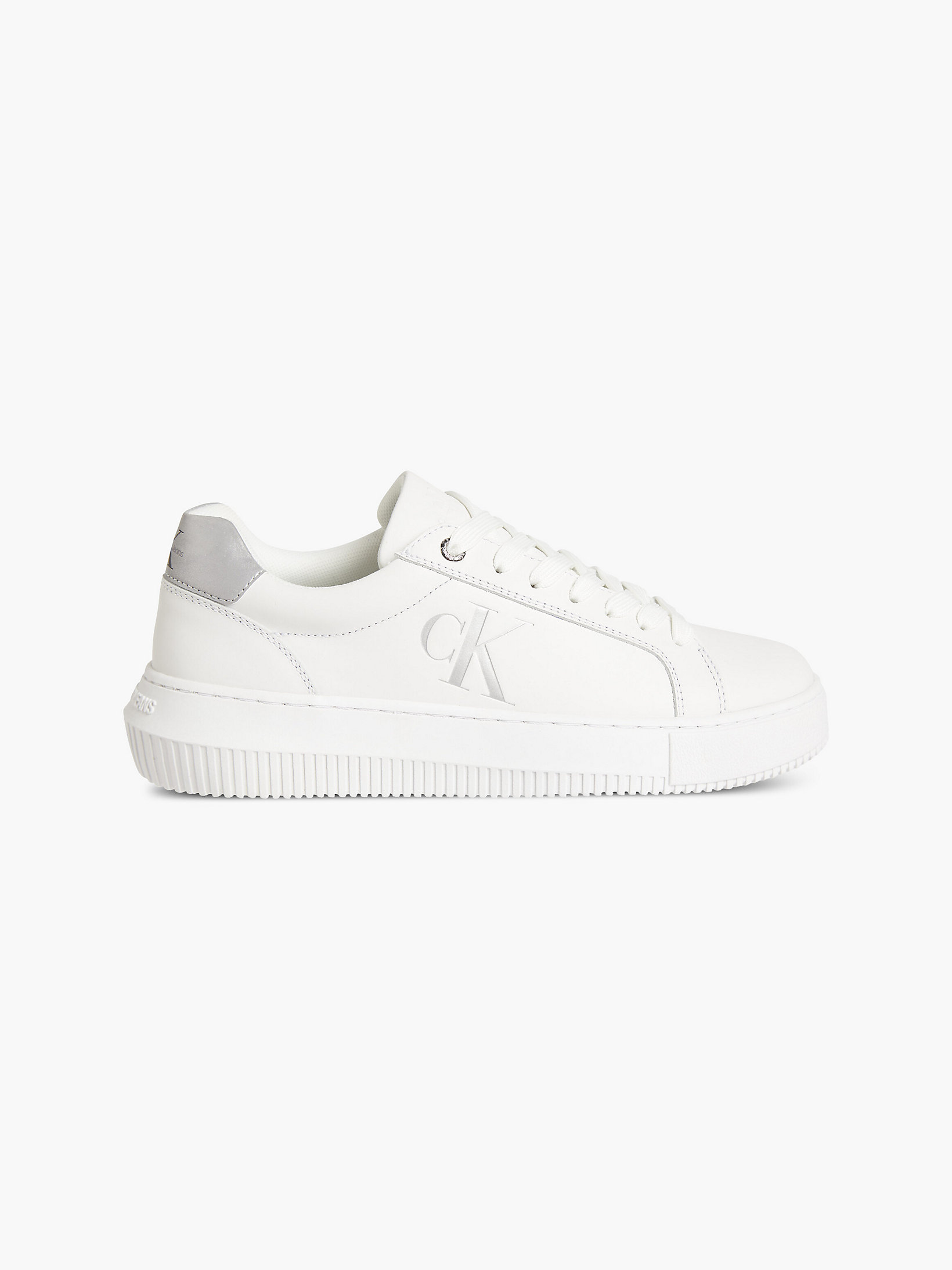 White/silver Leather Trainers undefined women Calvin Klein