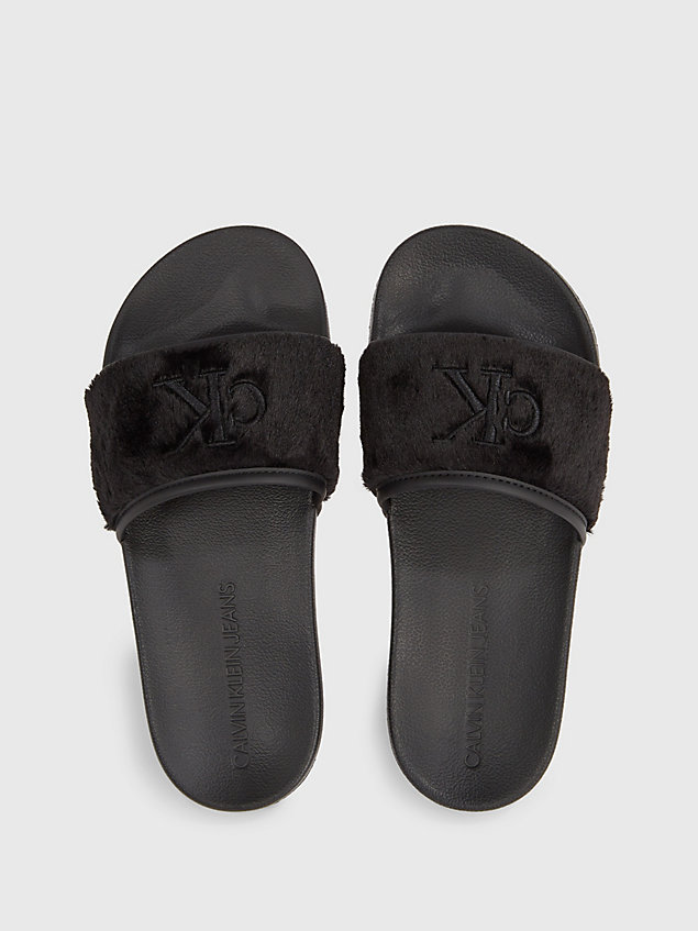 black recycled faux fur sliders for women calvin klein jeans