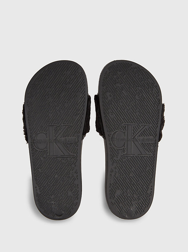 black recycled faux fur sliders for women calvin klein jeans