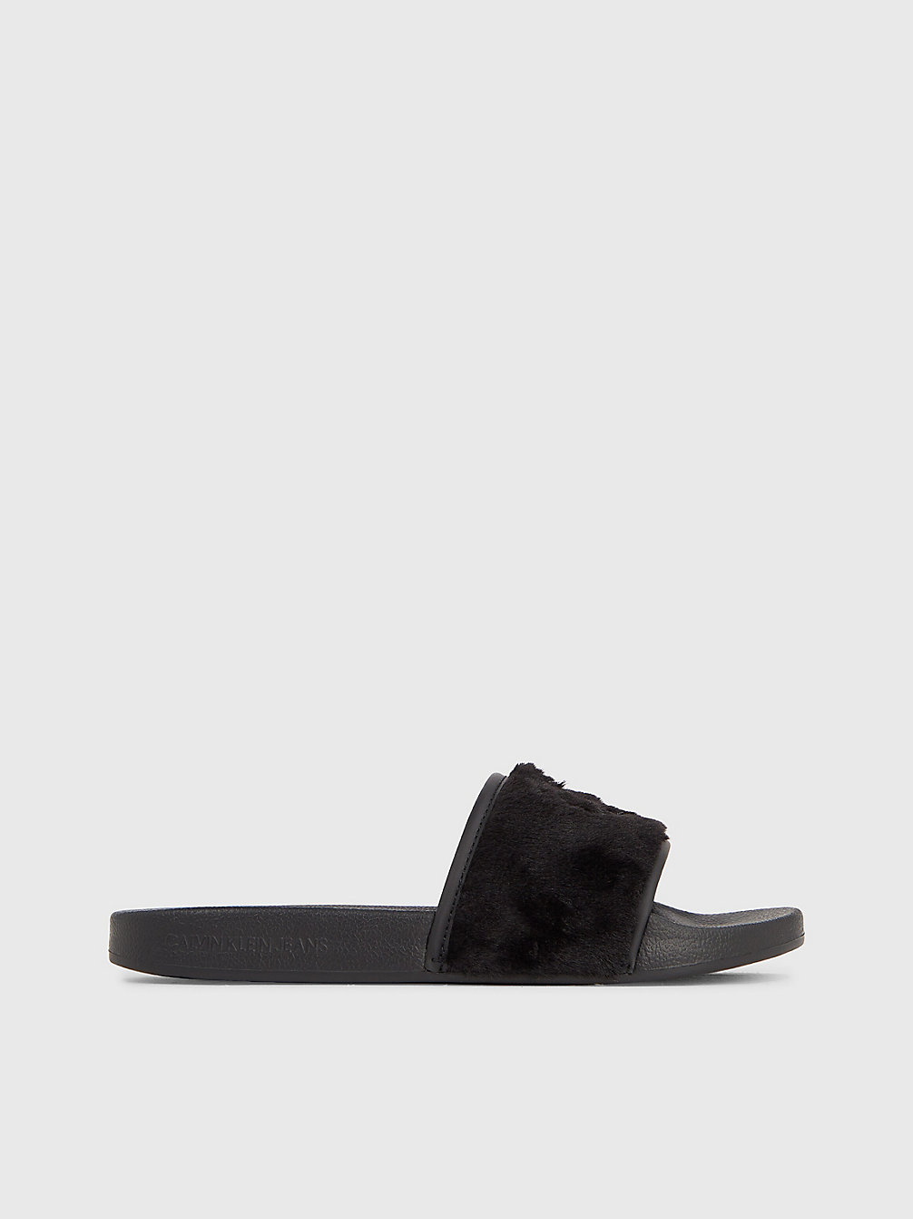 BLACK Recycled Faux Fur Sliders undefined women Calvin Klein