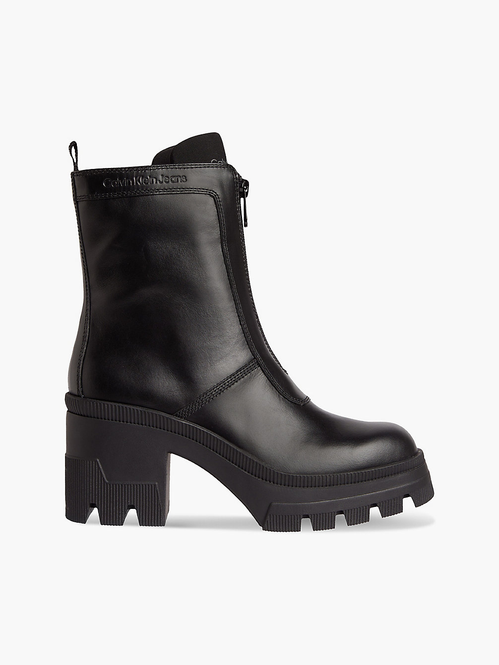BLACK Leather Chunky Heeled Boots undefined women Calvin Klein