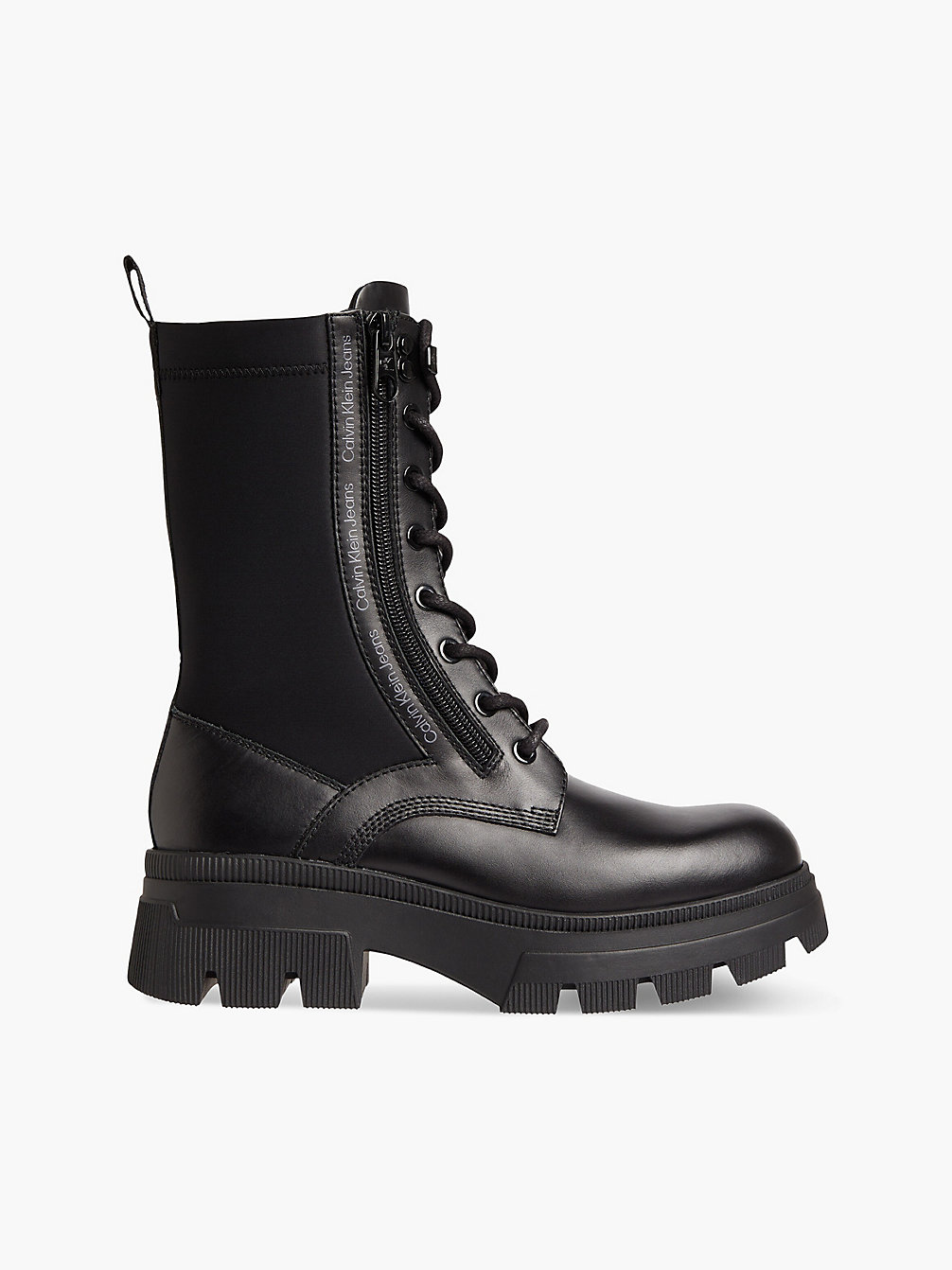 BLACK Chunky Leder-Boots Mit Plateau-Sohle undefined Damen Calvin Klein