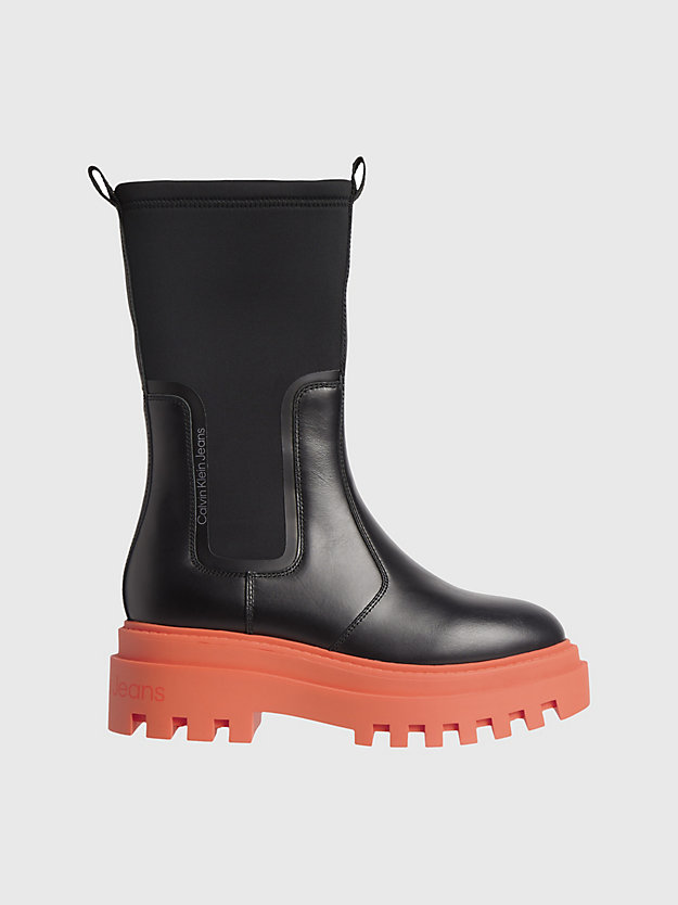 BLACK Leather Platform Boots for women CALVIN KLEIN JEANS
