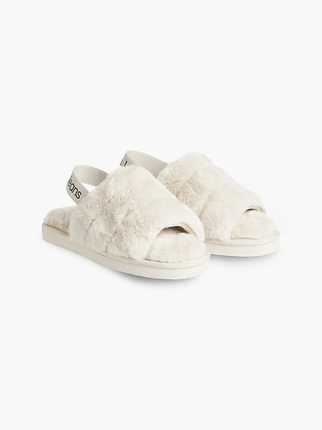 beige recycled faux fur slippers for women calvin klein jeans