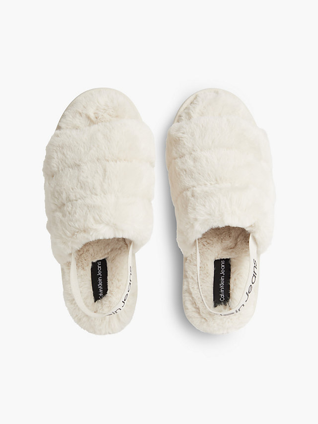 Eggshell Recycled Faux Fur Slippers undefined women Calvin Klein