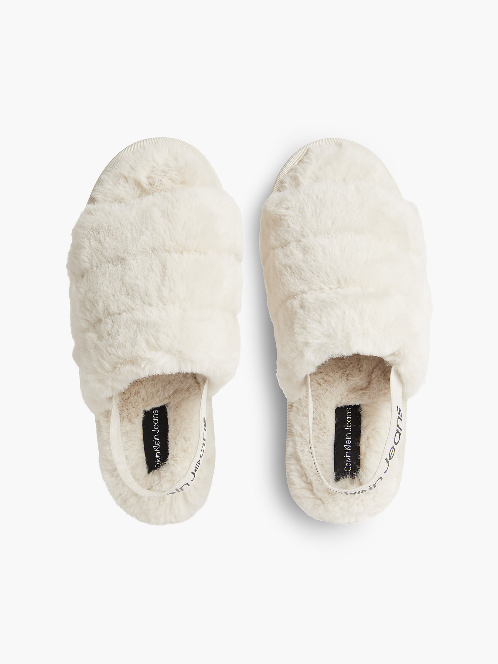 Eggshell Recycled Faux Fur Slippers undefined women Calvin Klein