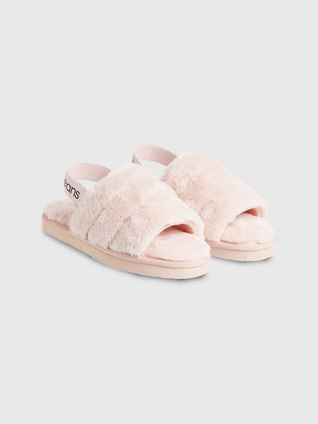 pink recycled faux fur slippers for women calvin klein jeans