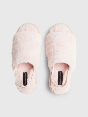 pink recycled faux fur slippers for women calvin klein jeans