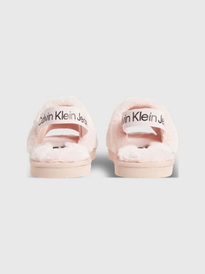 pink recycled faux fur slippers for women calvin klein jeans