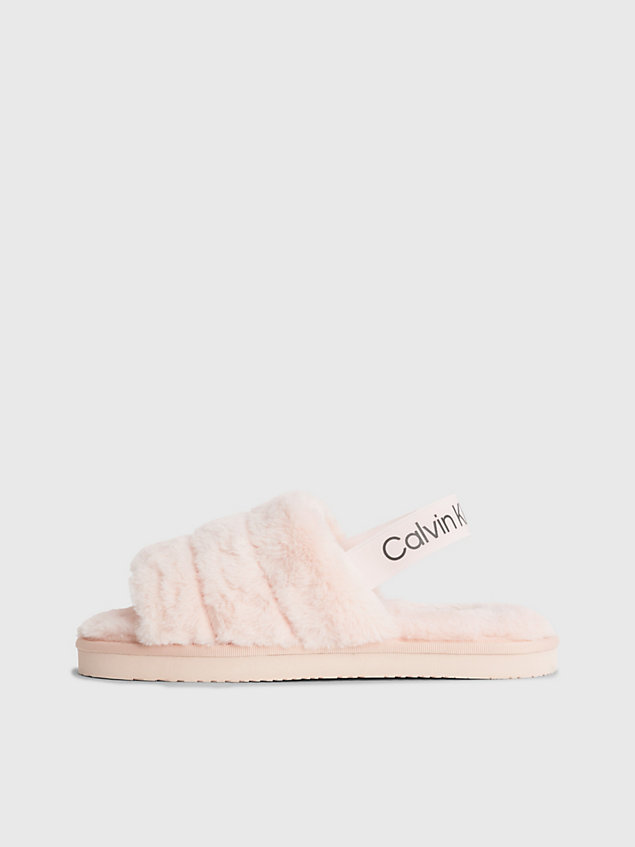 pink recycled faux fur slippers for women calvin klein jeans