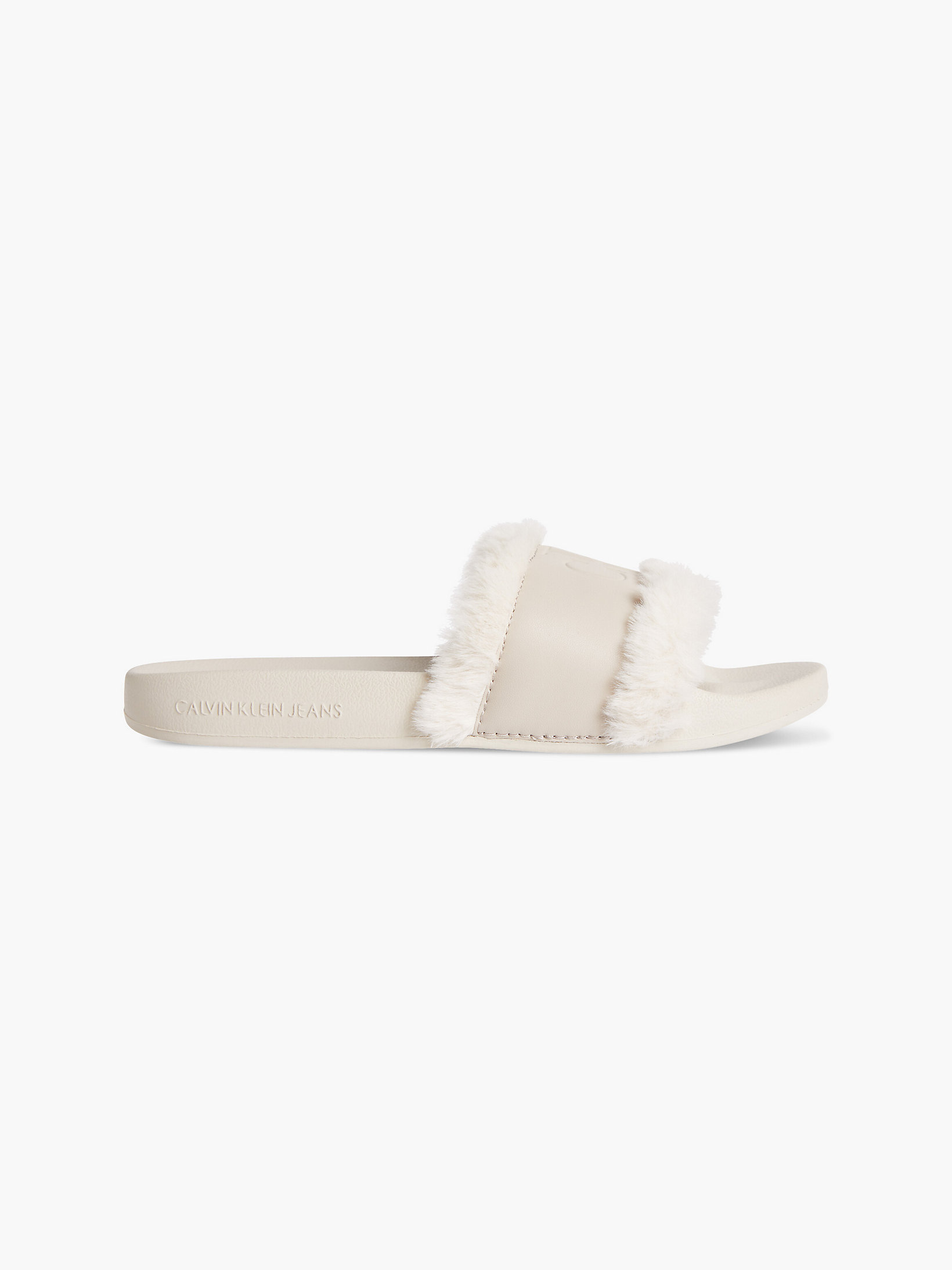 Eggshell Recycled Faux Fur Sliders undefined women Calvin Klein