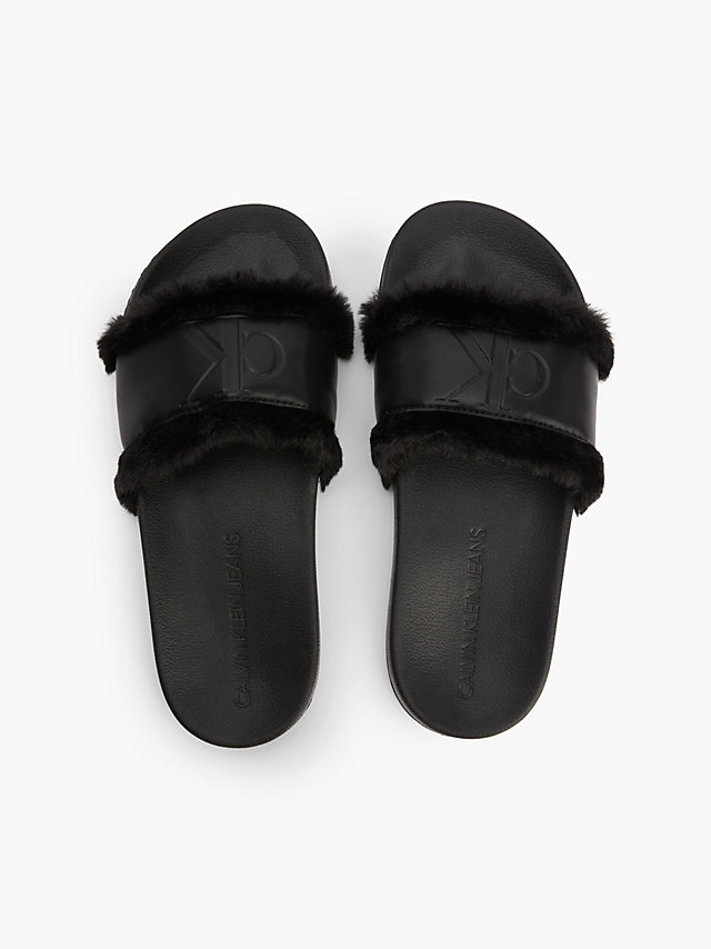 Black Recycled Faux Fur Sliders undefined women Calvin Klein