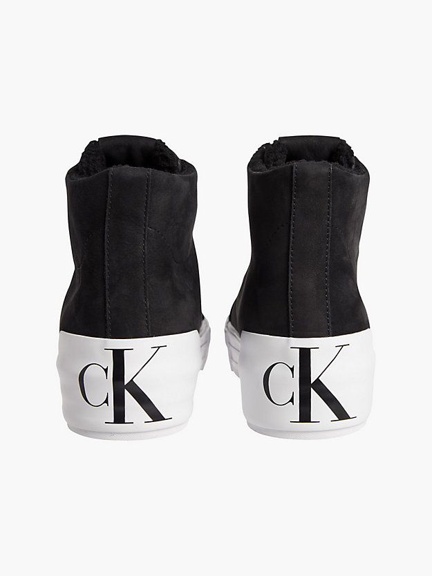 BLACK Leather Platform Hight-Top Trainers for women CALVIN KLEIN JEANS