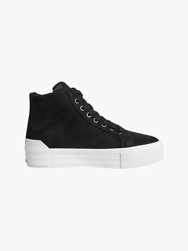 BLACK Leather Platform Hight-Top Trainers for women CALVIN KLEIN JEANS