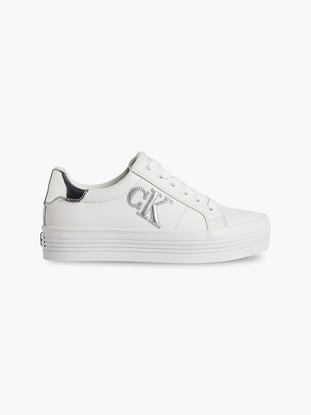 WHITE/SILVER Leather Platform Trainers for women CALVIN KLEIN JEANS