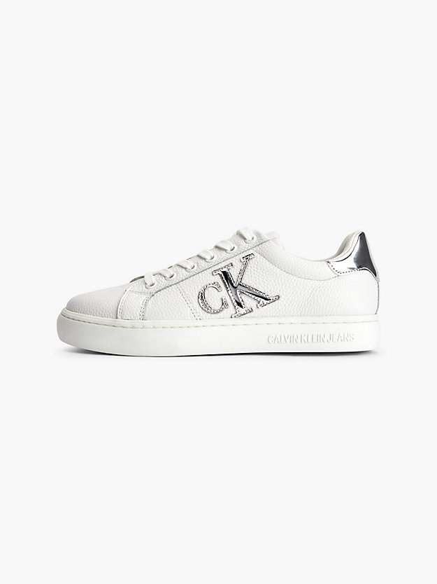WHITE/SILVER Leather Trainers for women CALVIN KLEIN JEANS