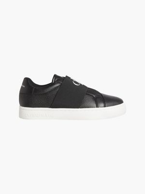 black leather slip on trainers ladies