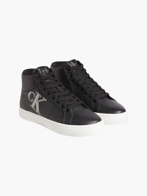BLACK/SILVER Leather High-Top Trainers for women CALVIN KLEIN JEANS