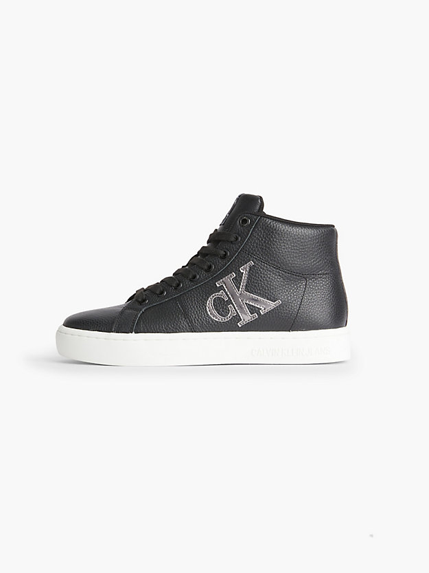 BLACK/SILVER Leather High-Top Trainers for women CALVIN KLEIN JEANS
