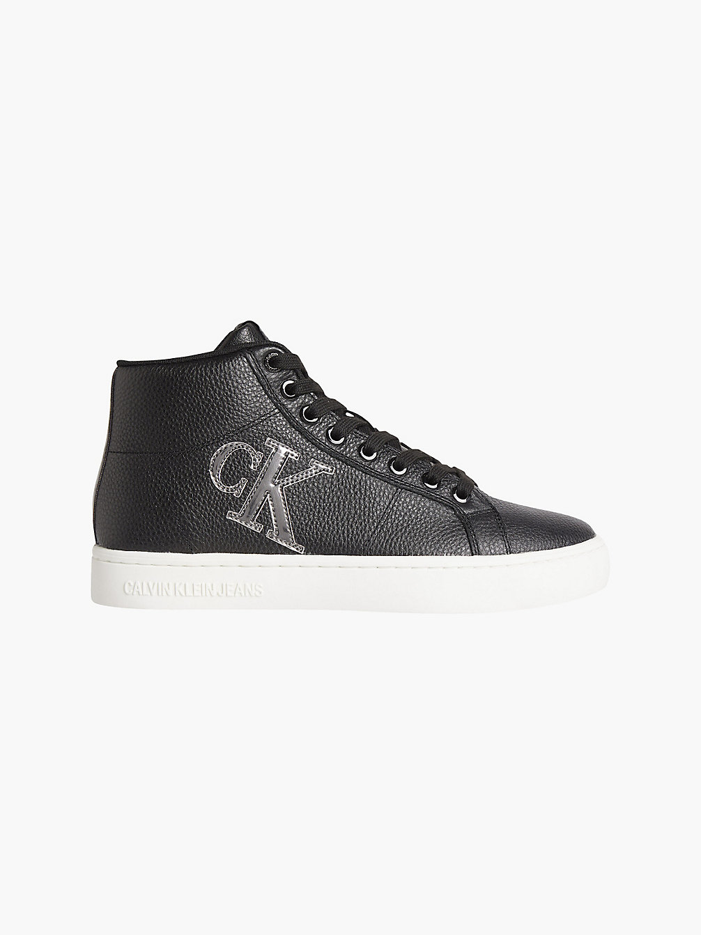 BLACK SILVER Leather High-Top Trainers undefined women Calvin Klein