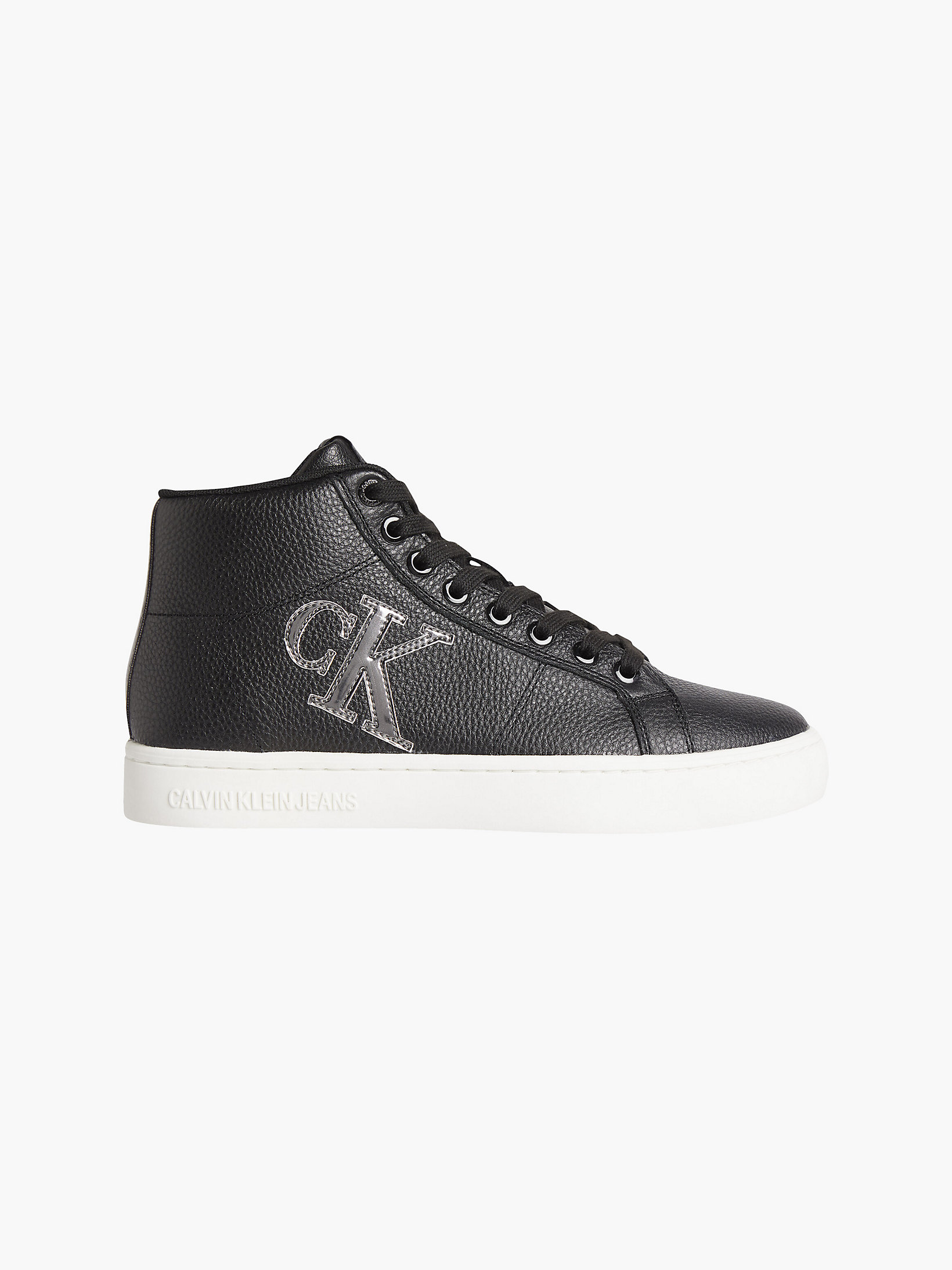Black / Silver Leather High-Top Trainers undefined women Calvin Klein