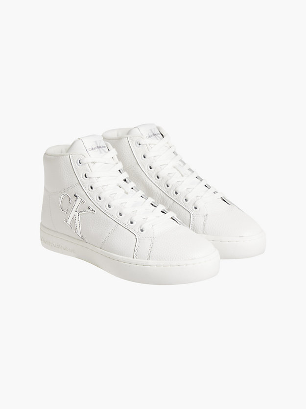 WHITE/SILVER Leather High-Top Trainers for women CALVIN KLEIN JEANS