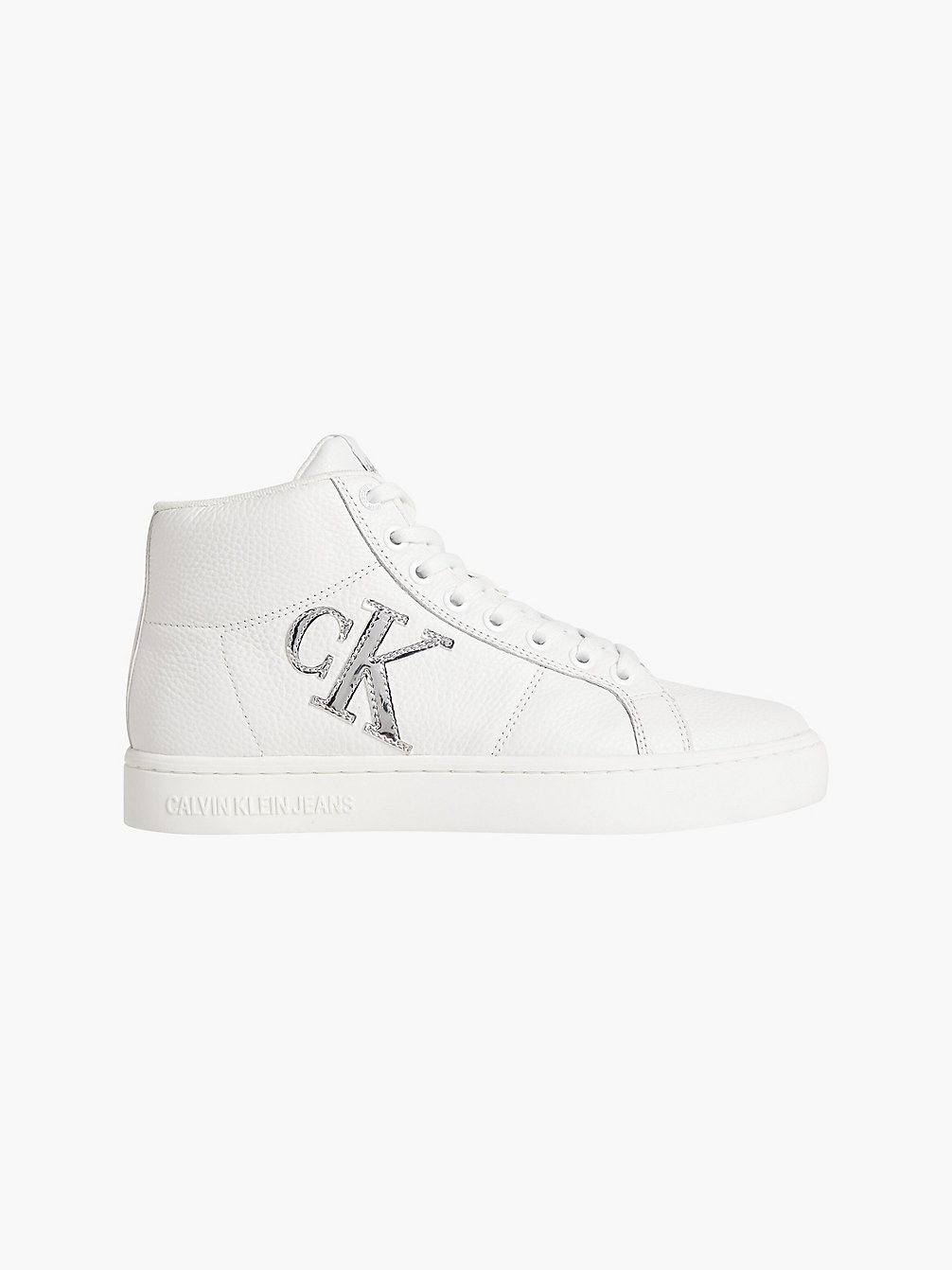 WHITE/SILVER Leather High-Top Trainers undefined women Calvin Klein