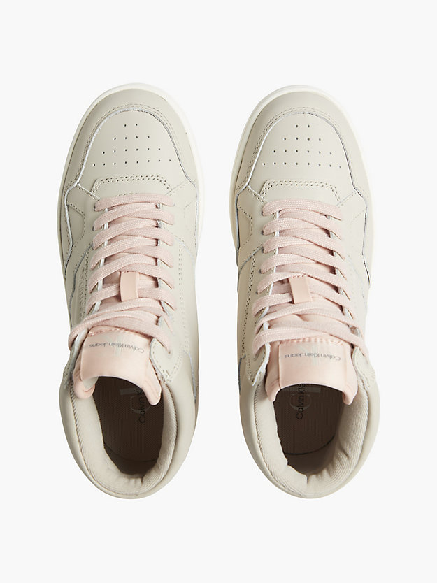 EGGSHELL/PINK BLUSH Leather High-Top Trainers for women CALVIN KLEIN JEANS