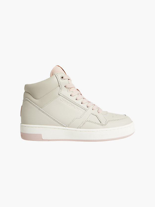 EGGSHELL/PINK BLUSH Leather High-Top Trainers for women CALVIN KLEIN JEANS