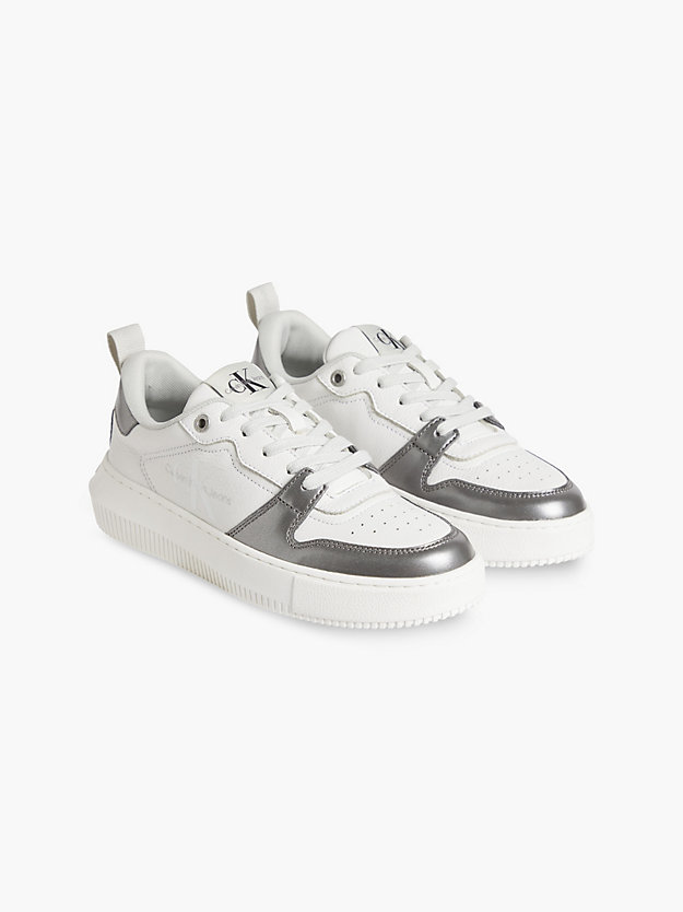WHITE/SILVER Leather Trainers for women CALVIN KLEIN JEANS
