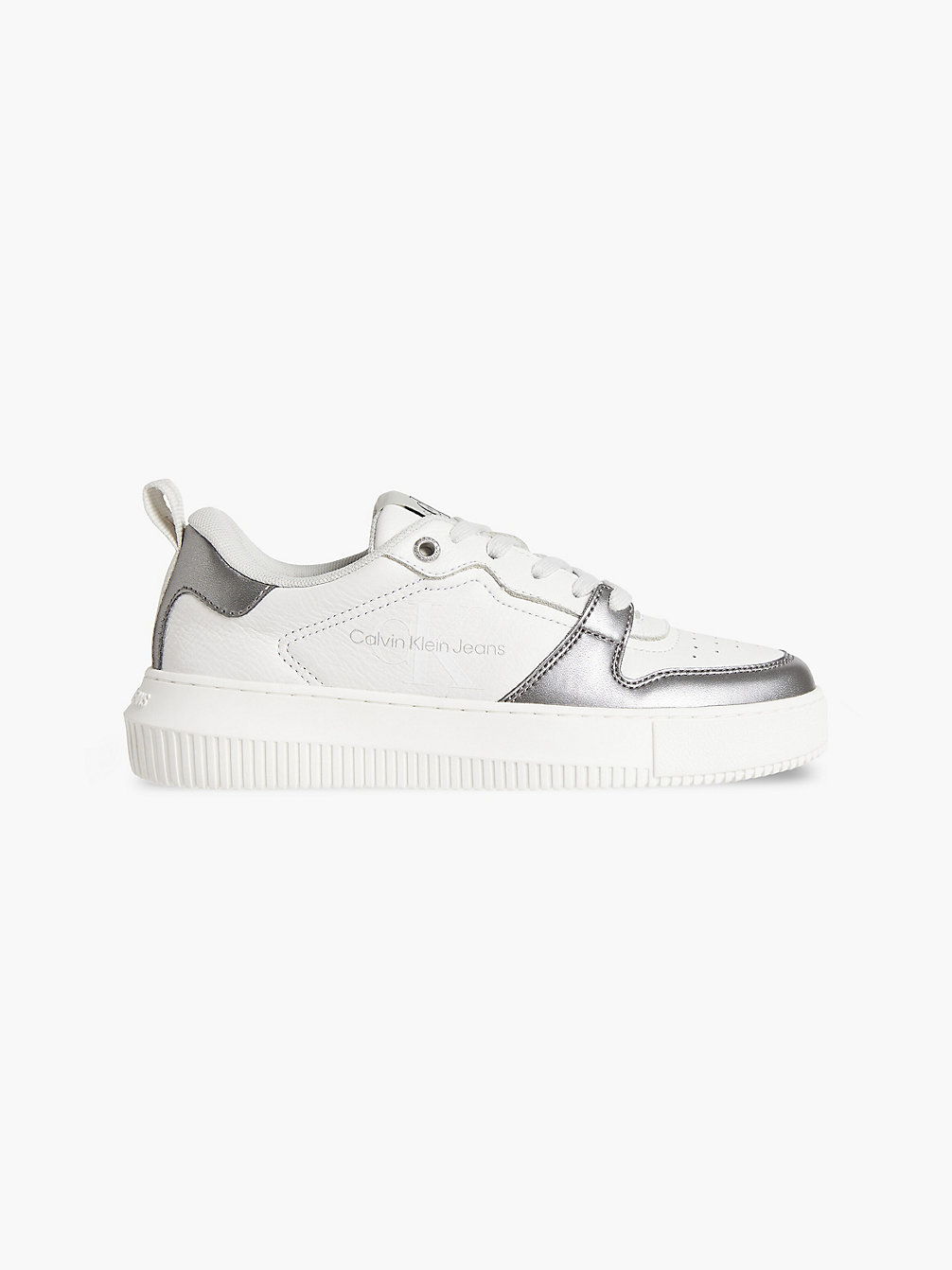 WHITE/SILVER Leather Trainers undefined women Calvin Klein