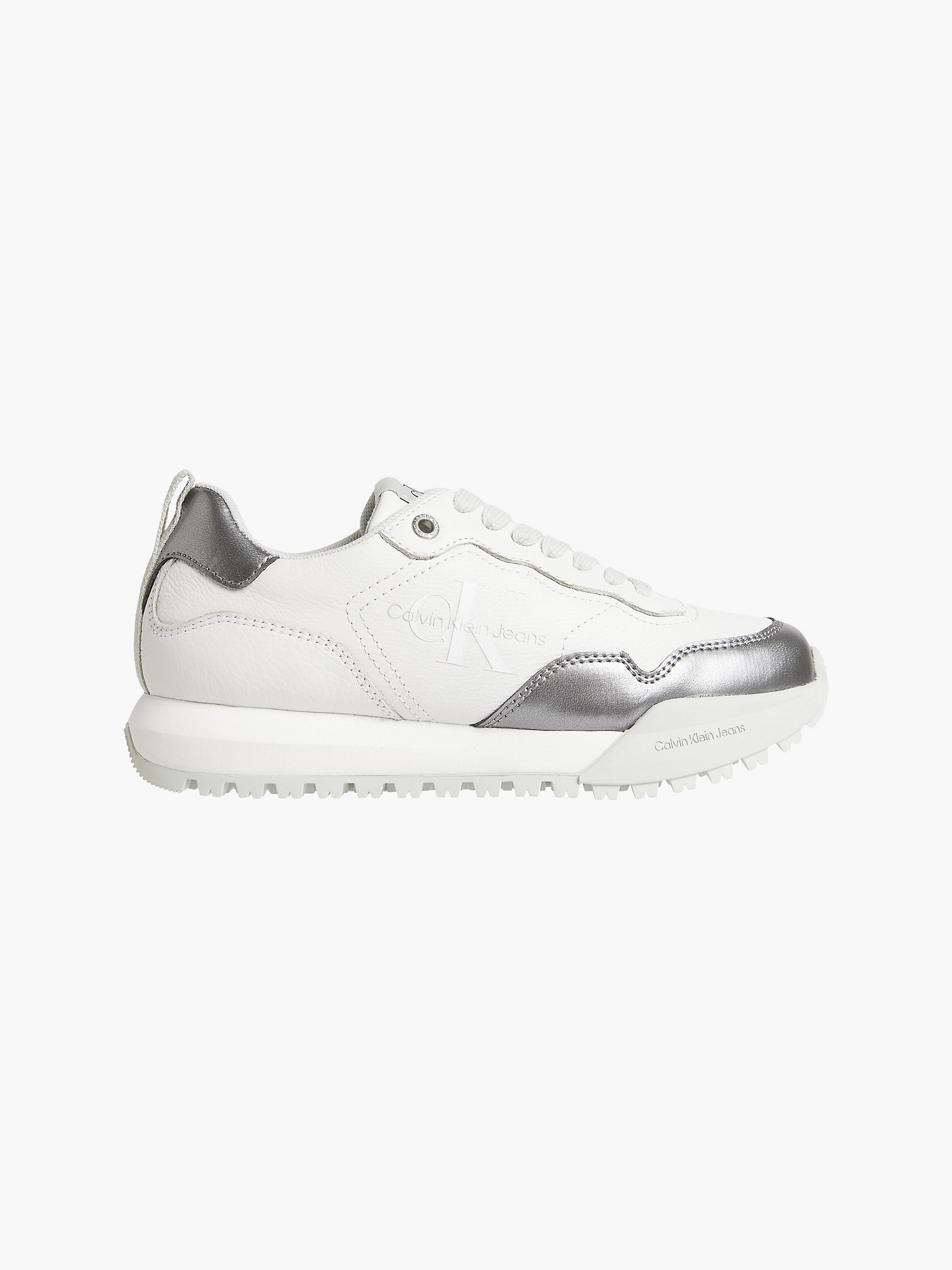 White/silver Leather Trainers undefined women Calvin Klein
