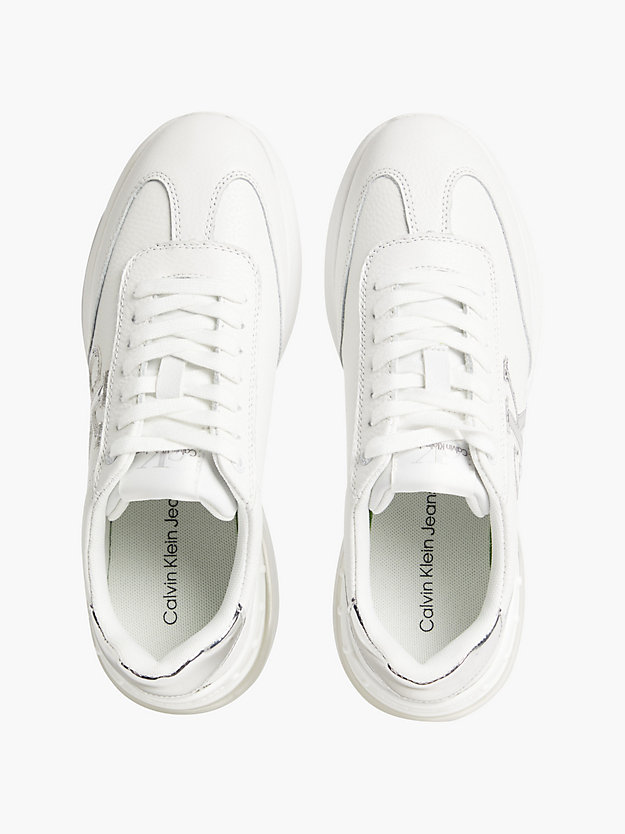WHITE/SILVER Leather Platform Trainers for women CALVIN KLEIN JEANS