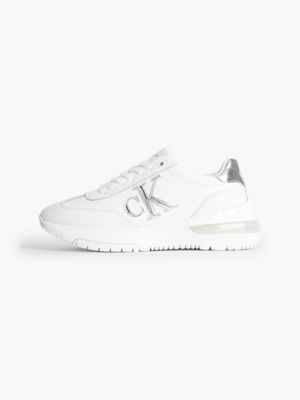 WHITE/SILVER Leather Platform Trainers for women CALVIN KLEIN JEANS