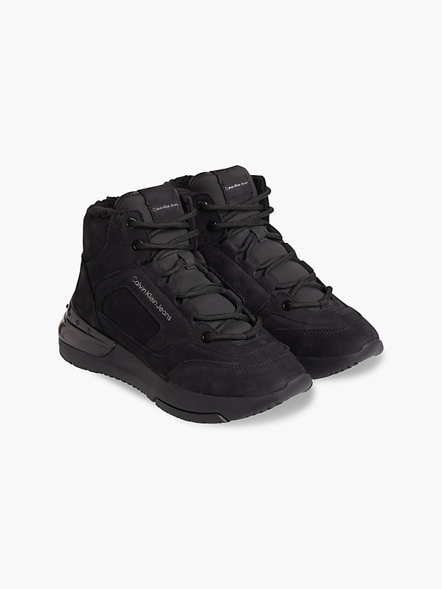 BLACK Leather Platform High-Top Trainers for women CALVIN KLEIN JEANS