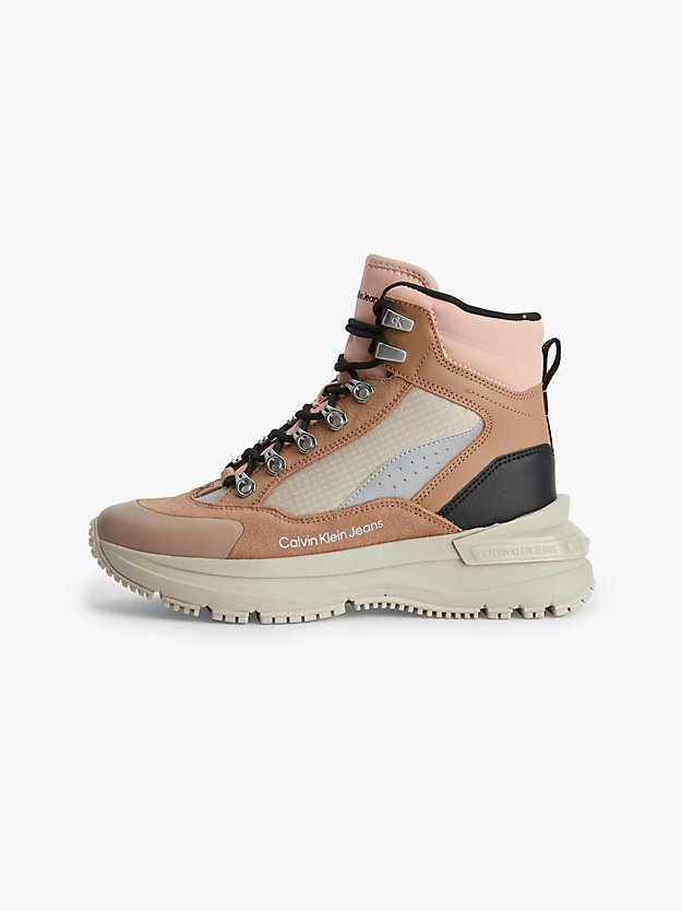 TIMELESS CAMEL/PINK BLUSH/EGGSHELL Suede Chunky Hybrid Boots for women CALVIN KLEIN JEANS