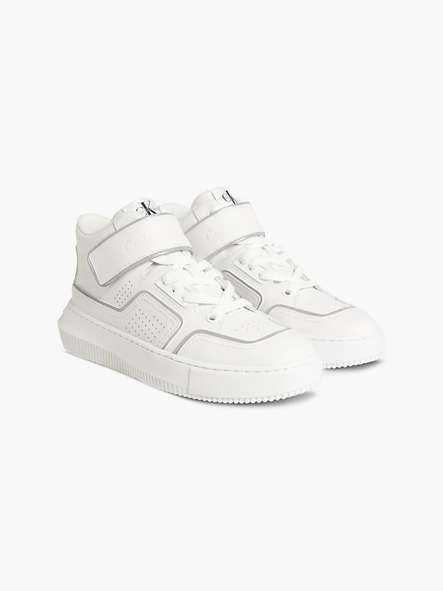 WHITE/SILVER Skórzane buty sportowe za kostkę dla Kobiety CALVIN KLEIN JEANS