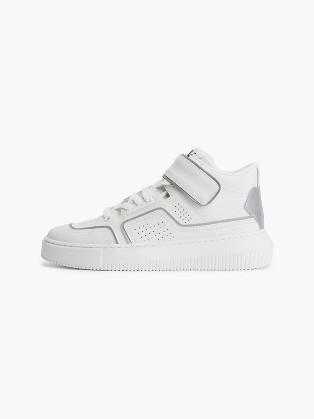 WHITE/SILVER Leather High-Top Trainers for women CALVIN KLEIN JEANS