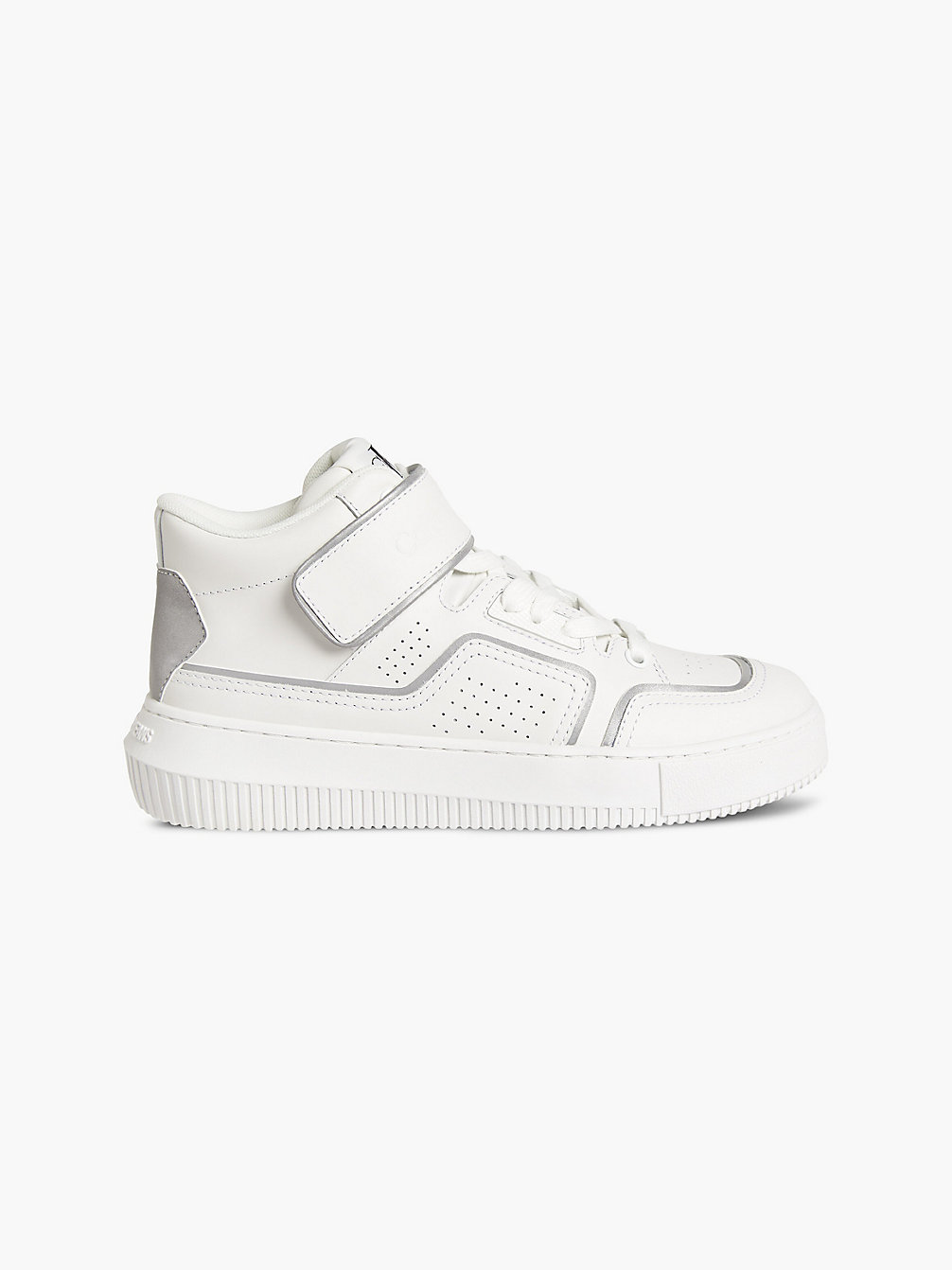 WHITE/SILVER Leather High-Top Trainers undefined women Calvin Klein