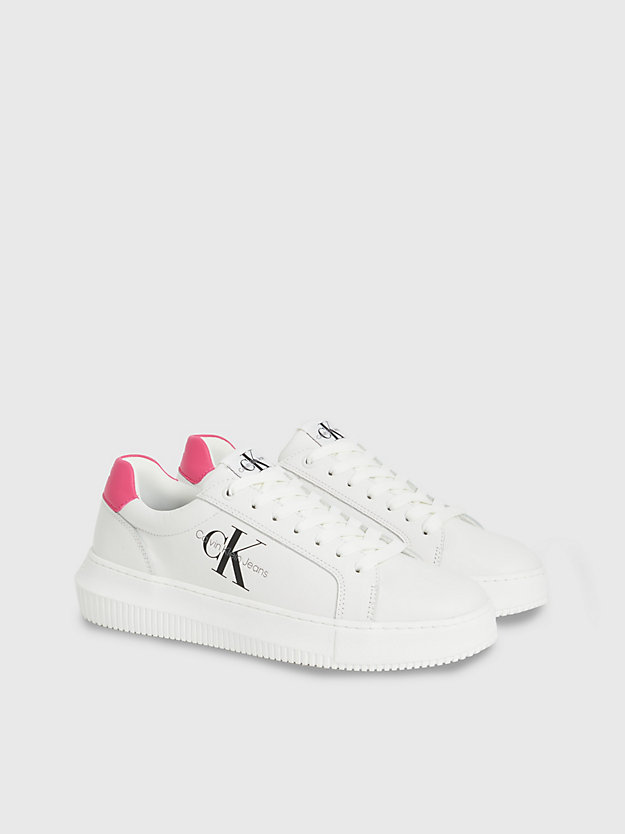 WHITE/RASPBERRY SORBET Leren sneakers voor dames CALVIN KLEIN JEANS