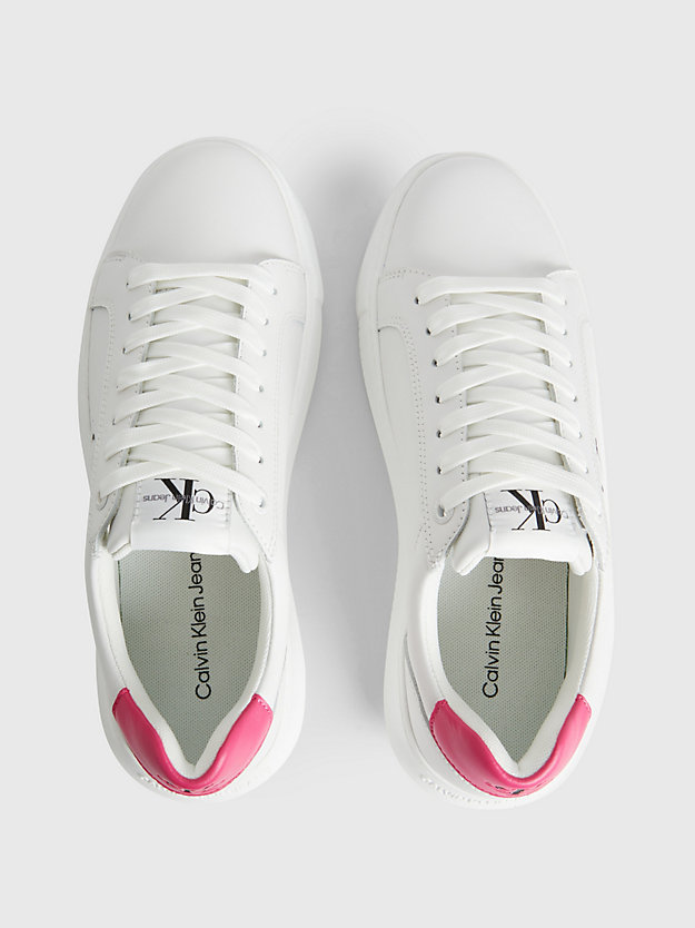 WHITE/RASPBERRY SORBET Leather Trainers for women CALVIN KLEIN JEANS