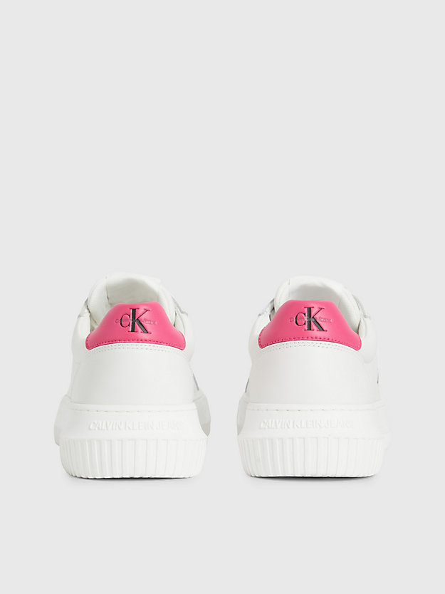 WHITE/RASPBERRY SORBET Leather Trainers for women CALVIN KLEIN JEANS