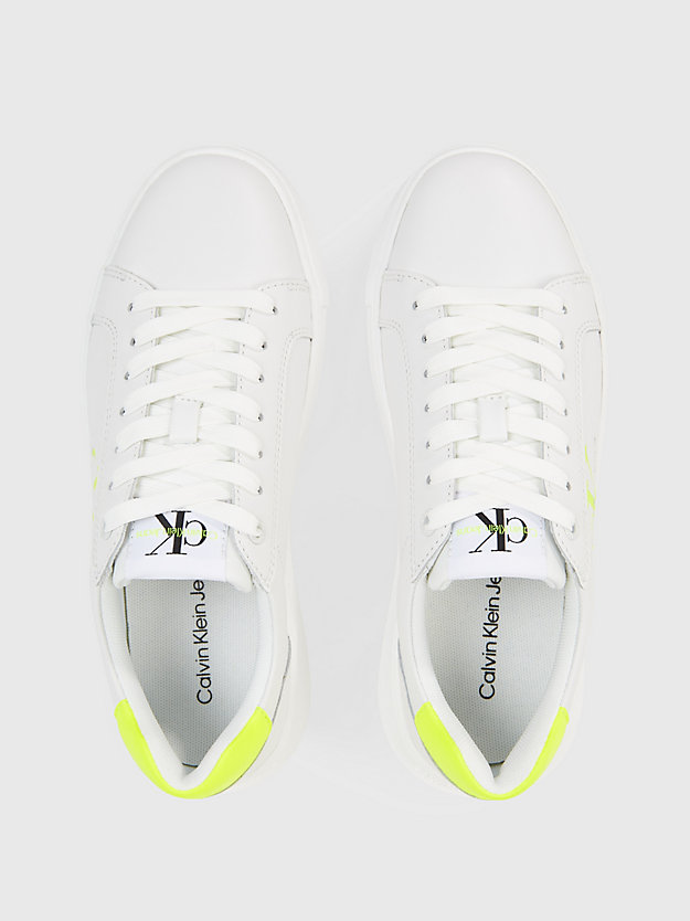 bright white/safety yellow leren sneakers voor dames - calvin klein jeans