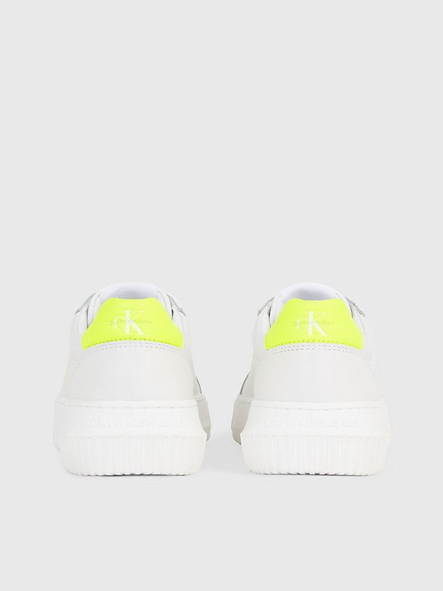 bright white/safety yellow leather trainers for women calvin klein jeans